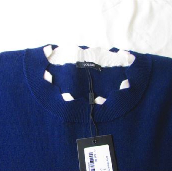 Golbary Navy & White Wave Open Lattice Sweater Knit Tunic Top  Size L  N… - Picture 3 of 13